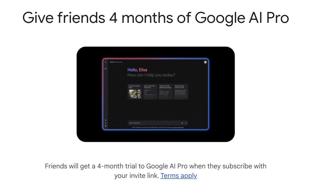 Gemini AI Pro 4个月邀请链接